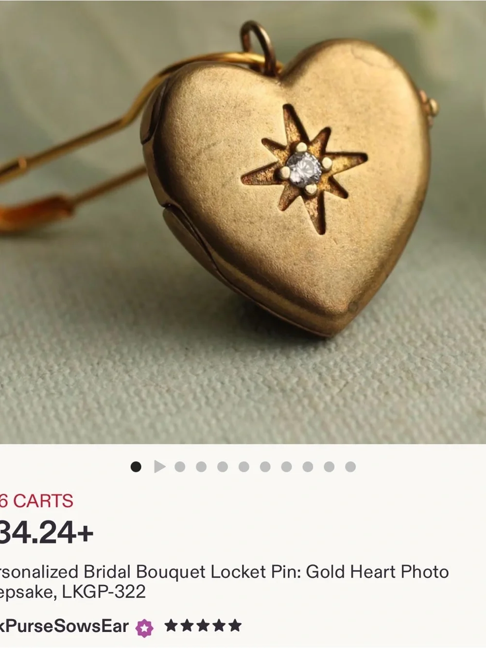 Vintage Gold Heart Locket with Starburst Diamond Flake-Circle Brooch